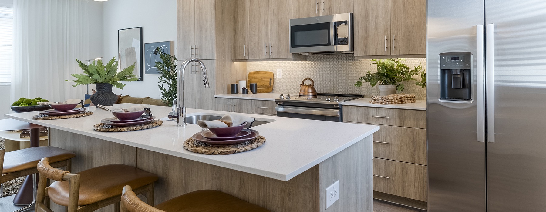 stylish kitchen with a large prep island